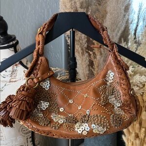 ISABELLA FIORE Embellished Brown Leather Handbag